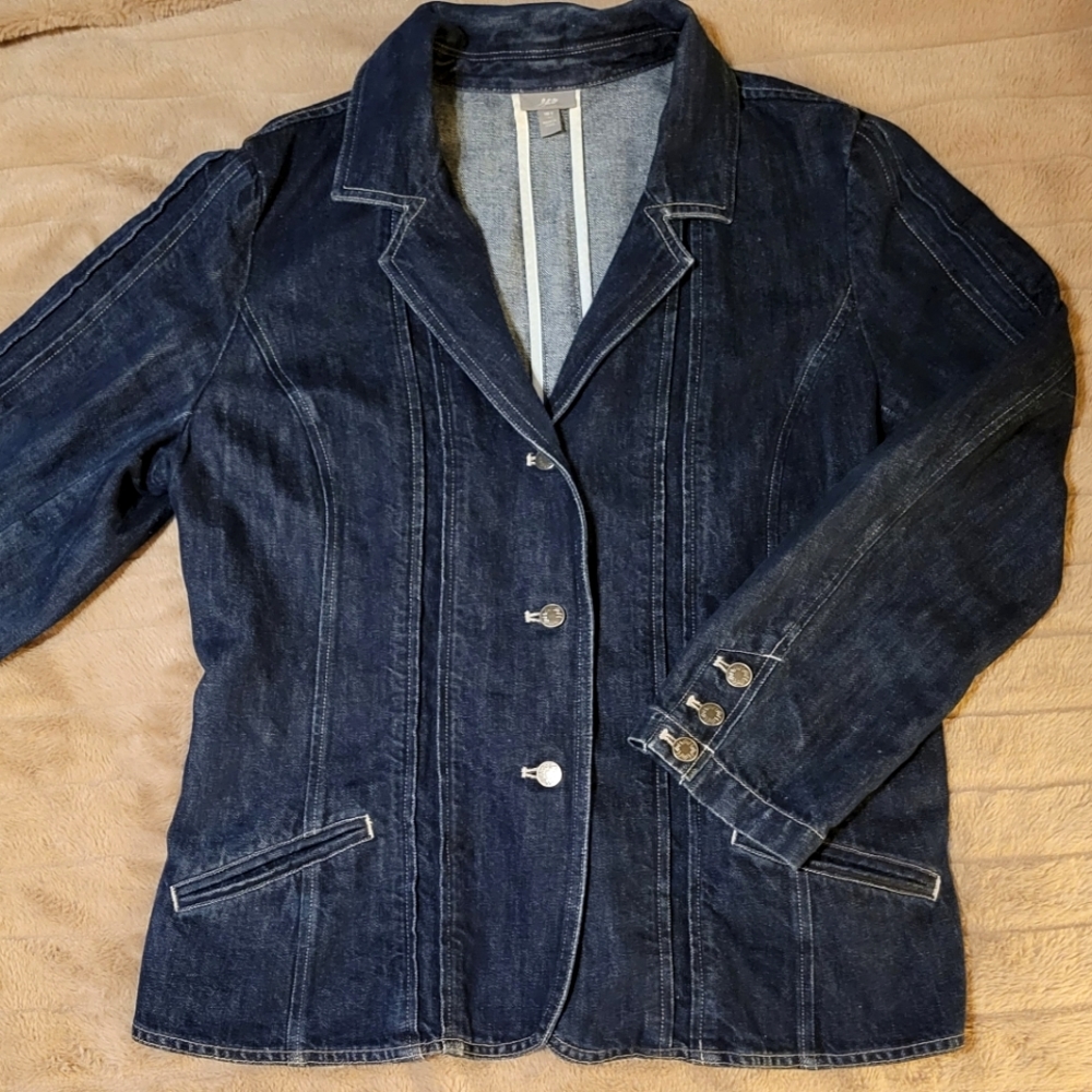 J. Jill 16T Peplum-Style Dark Denim Jacket